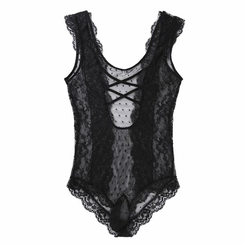 Men's Stretchy Tank Floral Lace Sheer Lingerie Nightwear Muscle Crop Tops Shirts - Picture 31 of 42