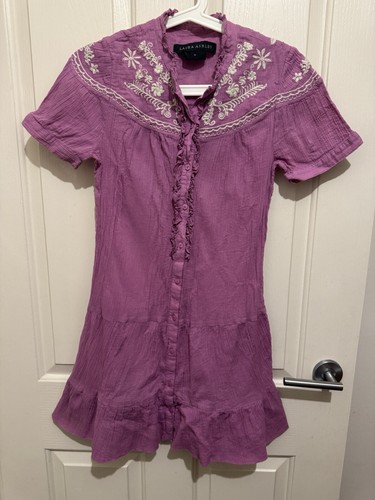 Laura Ashley Purple Mini Dress Cotton Viscose Button Up Short Sleeves Size 8 - Picture 1 of 4