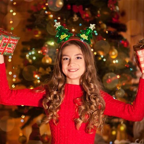 Weihnachts Stirnbänder Weihnachtsbaum Haarbänder Glitzer grün Weihnachtsbäume - Bild 5 von 8