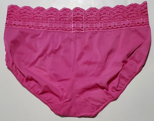 Olga Secret Hug Silky Nylon Bikini Panty with Lace Trim 9/2XL Hot PINK 0913J3 - Picture 7 of 8