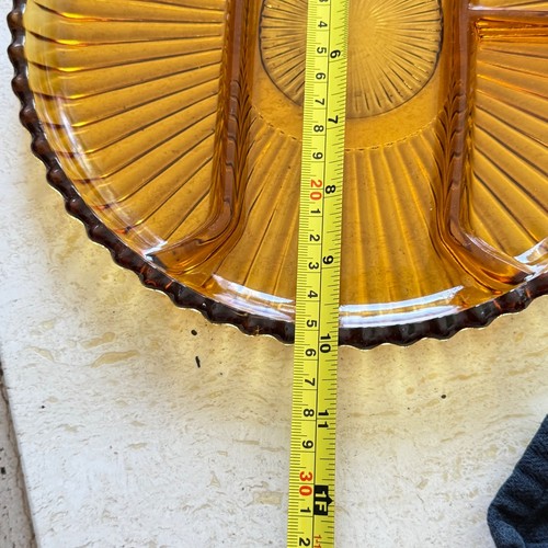 Old Indiana Colony Glass Amber Ribbed 4 Section Divided 10" Serving Plate Tray - Picture 4 of 5