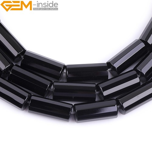 AA Natural Black Agate Onyx Faceted Column Gemstone Loose Beads Jewelry Making - Picture 53 of 72