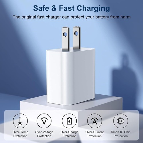 Chargeur Mural USB-C 20W Certifié MFi Pack de 4 avec Câbles 6FT pour Charge Rapide - Photo 6 sur 10