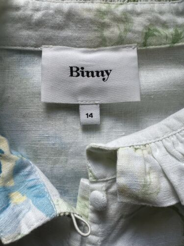 Binny 14 Dress A Line Shirt style White Pastel Floral Long Sleeve Pockets Ruffle - Picture 12 of 14