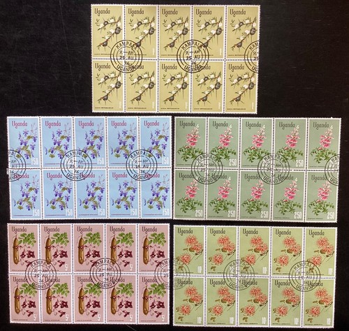 UGANDA 1976 Flower Definitives to 10s in Blocks of 10 vfu/cto 150 stamps (B170) - Picture 3 of 4