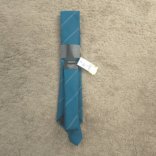 Alfani Men's Slim Stripe Tie Teal Green Necktie - Picture 3 of 4