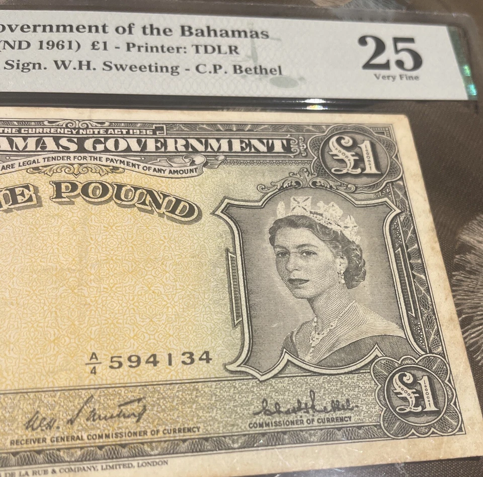 Bahamas One Pound Note 1936 (1961) Pick 15c PMG VF25 Priced Low - Image 3 of 4