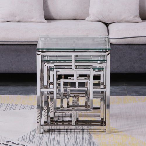 3Pcs Nesting Table Sets Tempered Glass End Table rectangular for Living Room - Picture 28 of 29
