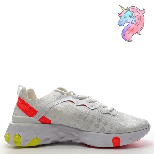 Nike React Element 55 Mens Size 10 White Volt Crimson Sneakers CJ0782 100 New - Picture 3 of 12