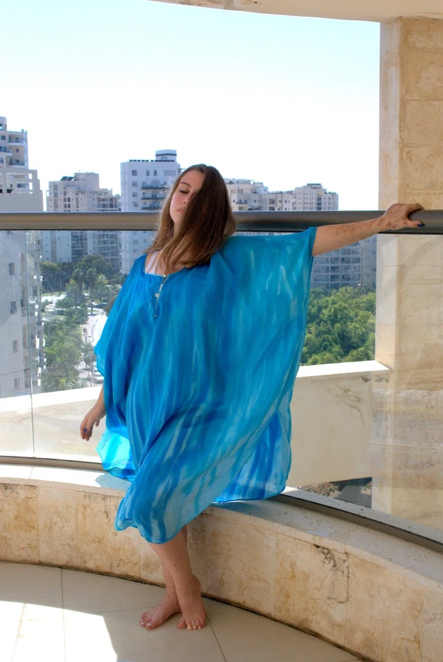 Long Pure Silk Dress, Caftan  Unique Hand Dyed Maxi dress plus size - Image 2 of 4