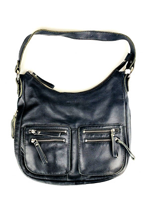 Jack Georges Purse Leather Shoulder Bag Black Leather Zipper