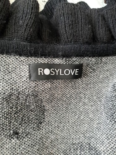 Japanese Wool Cardigan Black Gray Chevron Dot Heart Patch Sleeve Ruffle - Picture 11 of 16