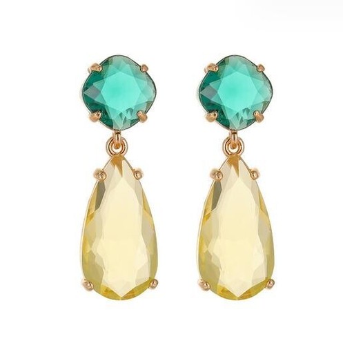 Unique Teardrop Royal Citrine Square Green Quartz Gold Plated Dangle Earrings - Picture 5 of 6