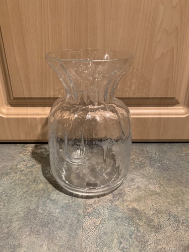 Art Glass Sea of Sweden Glasbruk Scandinavian Handmade Flower Vase Clear Sticker - Picture 1 of 9