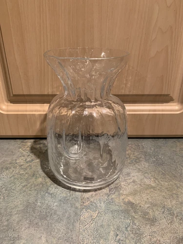 Art Glass Sea of Sweden Glasbruk Scandinavian Handmade Flower Vase Clear Sticker