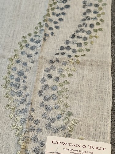 "Muestra de tela Cowtan Tout 15,75"" x 15,5"" Aventura Celadon lino verde azul puntos" - Imagen 5 de 17