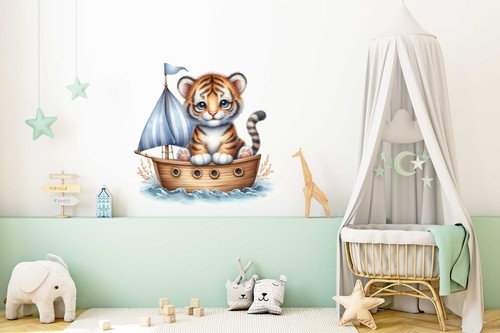 Tiger Boat Nursery Watercolour vinyl sticker decal kl108 - Picture 2 of 4
