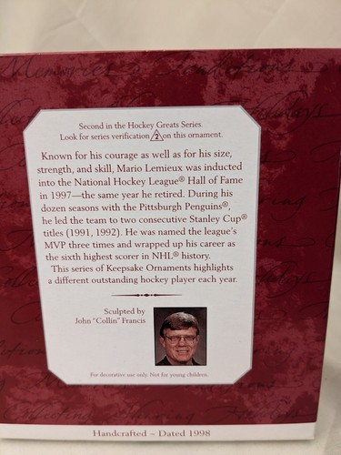 Vintage 1998 Hallmark Keepsake Mario Lemieux Hockey Greats Ornament #2 - NIB - Picture 10 of 10