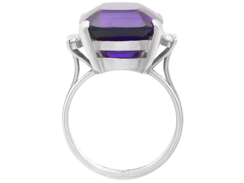 14.48ct Amethyst and 0.16ct Diamond, 18ct White Gold Ring Vintage Circa 1980 - Picture 9 of 13