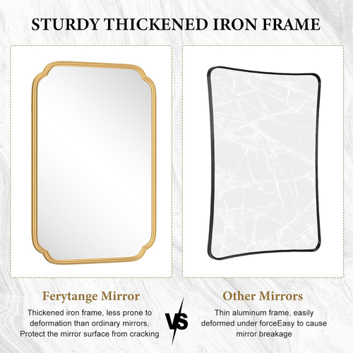 Gold Mirrors for Bathroom, 18" X 24" Rectangular Wall Mirror for Bathroom Metal - Picture 8 of 9