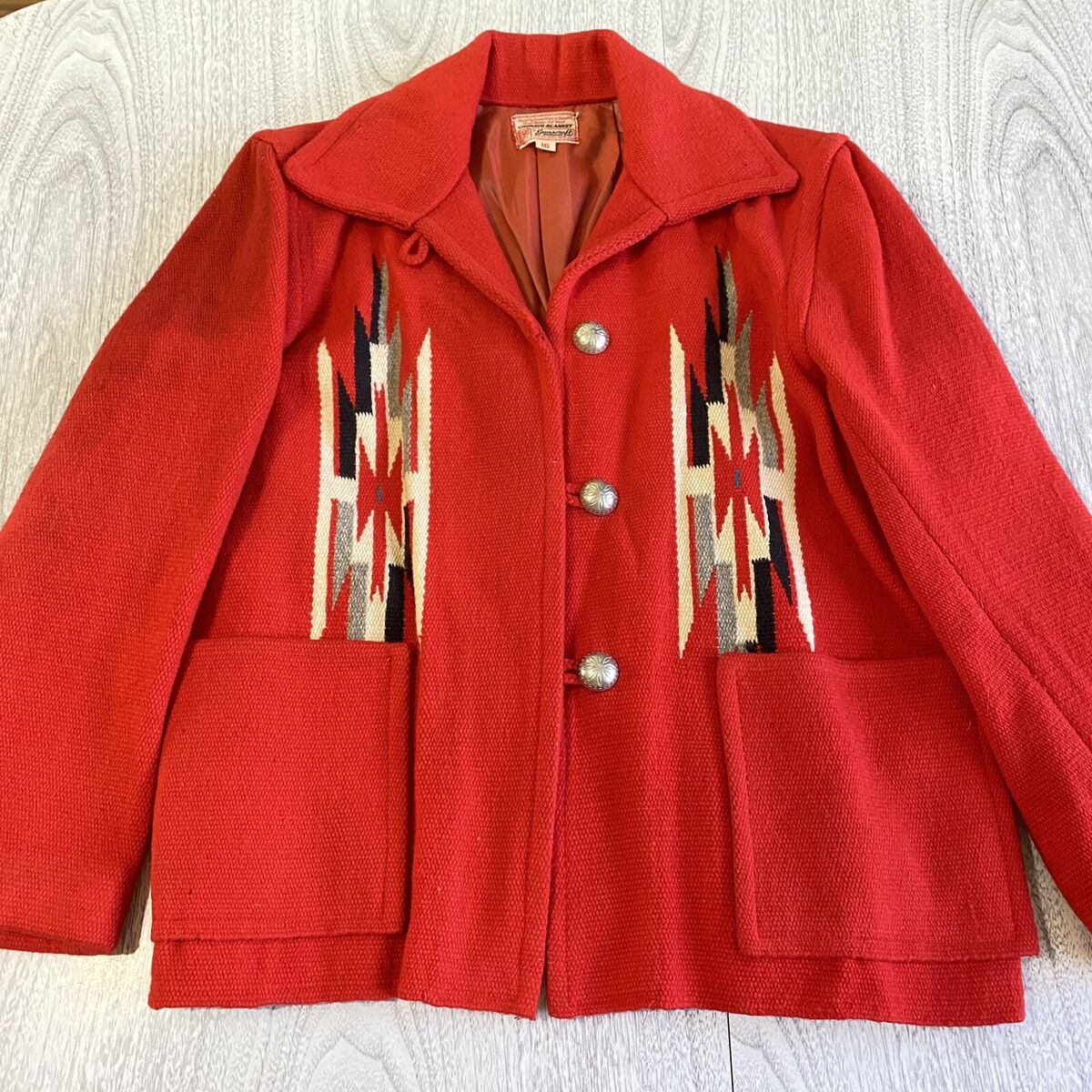 Vintage Chimayo Blanket Jacket 1950s Ganscraft Red Wool Size Vintage Chimayo Blanket Jacket 1950s Ganscraft Red Wool Size