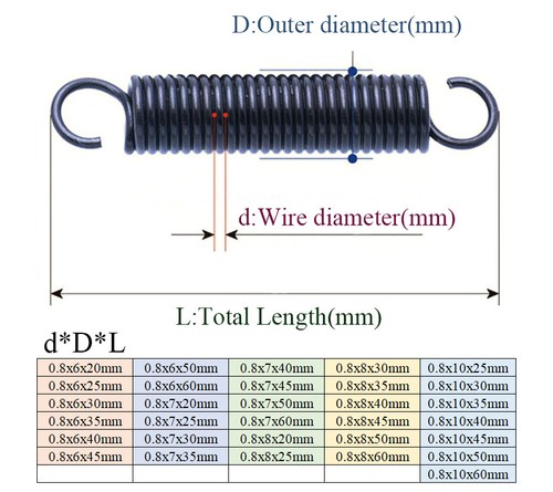 Extension Springs 0.8mm Wire Dia Single Open Hook Tension Spring Steel 20mm~60mm - Picture 2 of 8