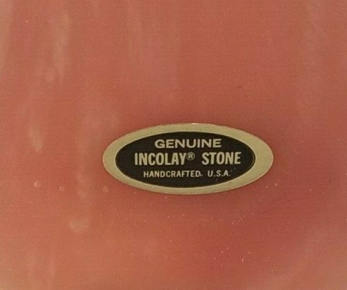 VTG Incolay Stone Pink Trinket Jewelry Box Raised Flowers Hinged  5" Round USA - Picture 2 of 7