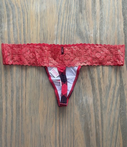 NWT 2016 Victoria's Secret PINK Red Black Plaid Shimmer Lace Extra Low Thong L - Picture 2 of 6