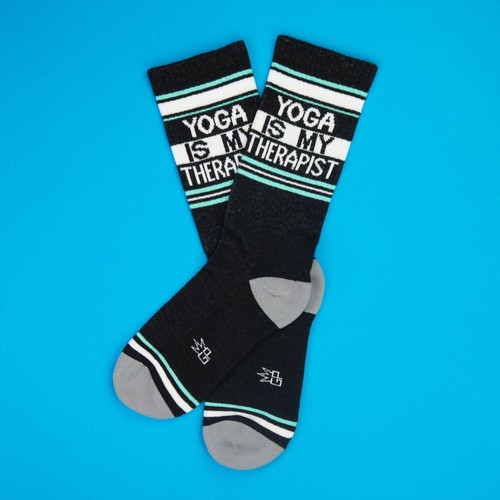 YOGA IS MY THERAPIST Socks by Gumball Poodle Ribbed Gym Crew Socks Novelty Gift - Picture 3 of 4