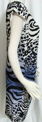 NEW Womens Ladies MAGGY LONDON Black Ivory & Blue Multi Print Stretchy Dress 12 - Picture 3 of 4