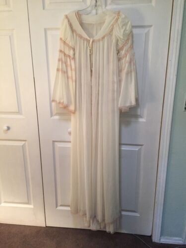 Vintage Glydons Peignoir Set Lace Bell Sleeve Robe Nylon Gown Small Honeymoon - Picture 3 of 14