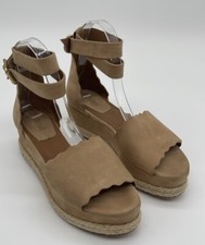 Chloe Suede Scalloped Platform Espadrilles Sand Color Size 6.5