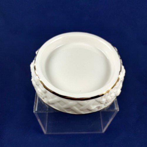 Porcelain Embossed Roses Candle Holder Trinket Dish Tray Gold Trim 3 in - Picture 4 of 6
