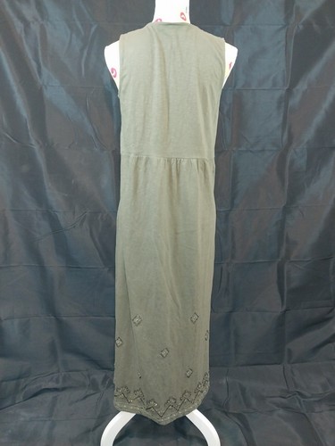 J.Jill Embroidered Cotton Sleeveless Maxi Dress Sequin Beaded Boho Moss Green PS - Picture 10 of 12