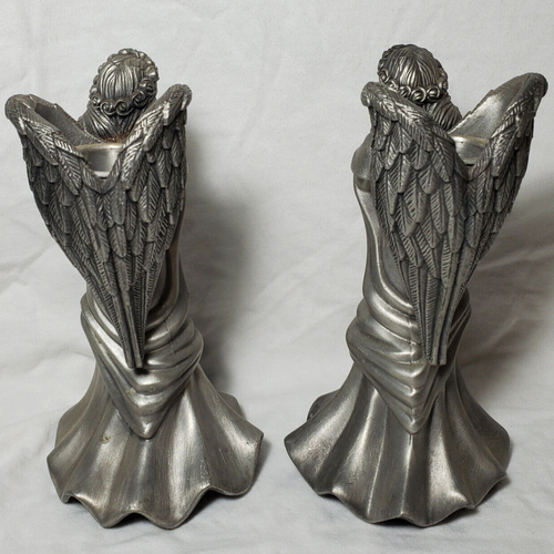 Praying Angel Pewter Candle Holders Pair Home for the Holidays Vintage 1999 - Picture 4 of 11
