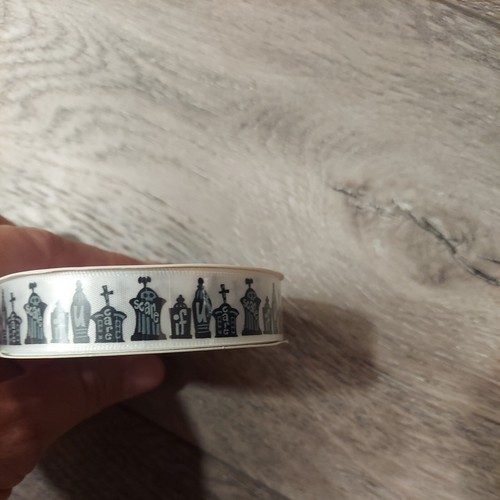 NEW Ribbon Roll Halloween Gravepost Black White 16mm x 2.74m - Picture 2 of 2