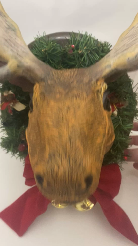 Animated Raphie The Singing Christmas Moose Mounted Wreath RARE Works With Flaws - Video 1 of 1