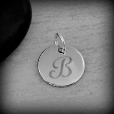 Stainless Steel Round Letter B Charm - Silver Cursive B Initial Disc Pendant 