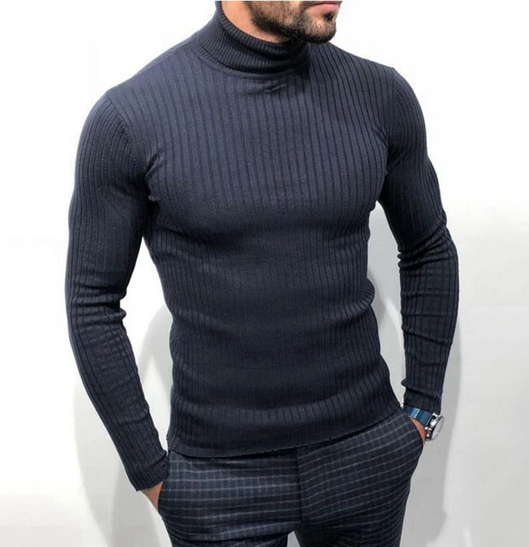 Slim Fit Turtleneck Sweater Casual Knitted Pullover Long Sleeve Thin Men Sweater