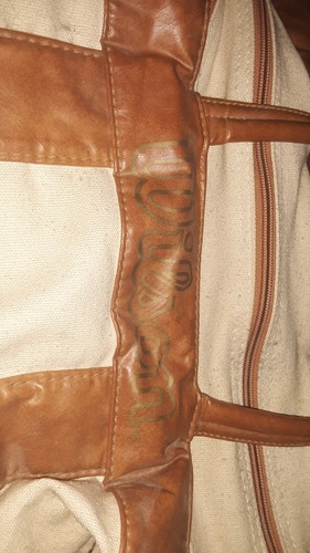 RARE VINTAGE WILSON GYM TOTE BAG CANVAS LEATHER TAN & BROWN 1970s RETRO YOGA - Picture 10 of 11