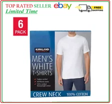 Kirkland Signature Men's Crew Neck T Shirts 6 Pack Tagless 100% Combed Cotton