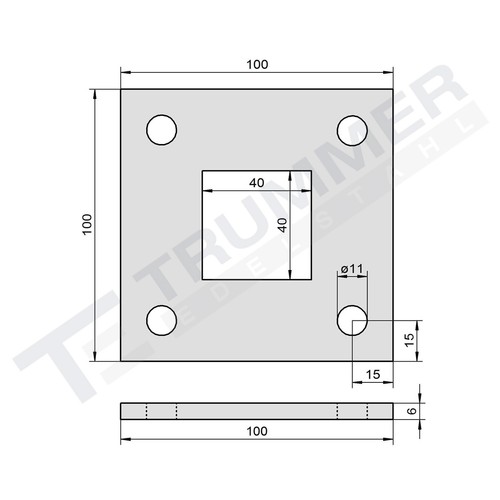 Edelstahl Ankerplatte Bodenplatte 100x100 Mittelloch 40x40 Geschliffen Geländer - Bild 2 von 2