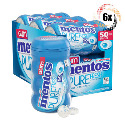 Full Box 6x Bottles Mentos Pure Fresh Mint Flavor Gum | 50 Pieces Each | 3.53oz