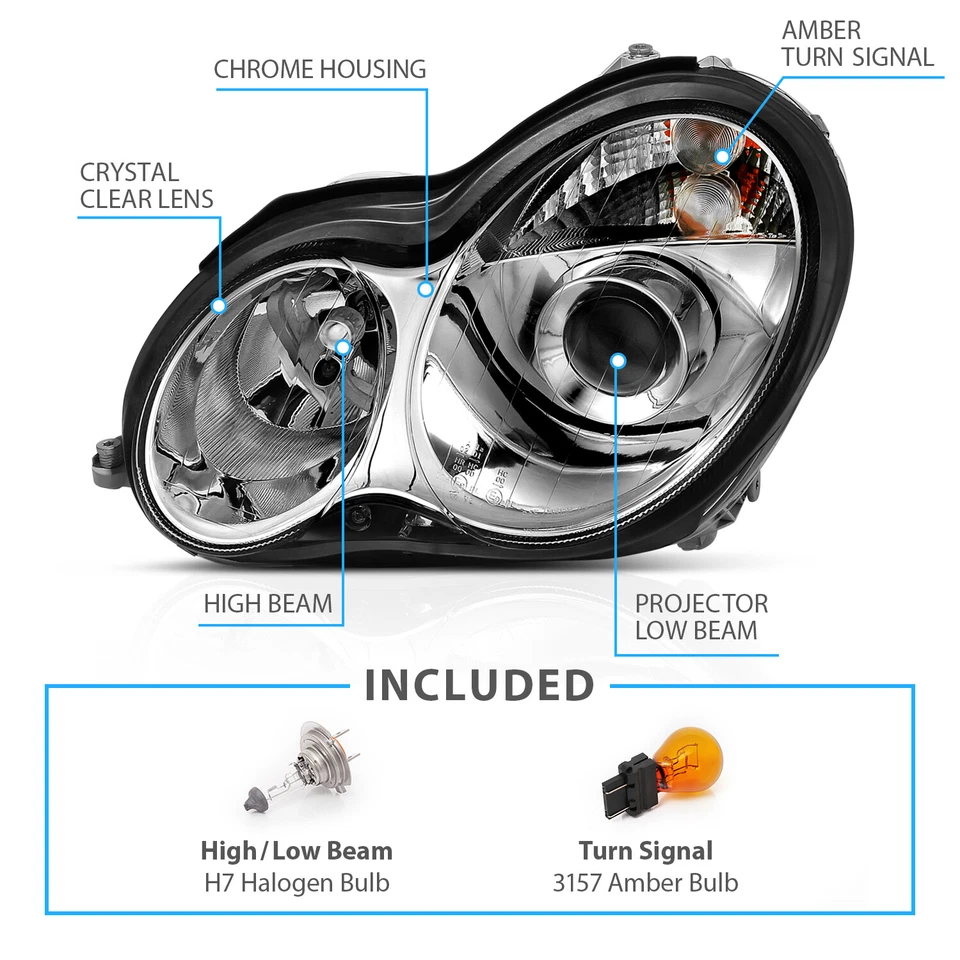 2001-2007 Projector Headlights For Mercedes Benz W203 C-Class C230 C240 C320 - Image 3 of 4