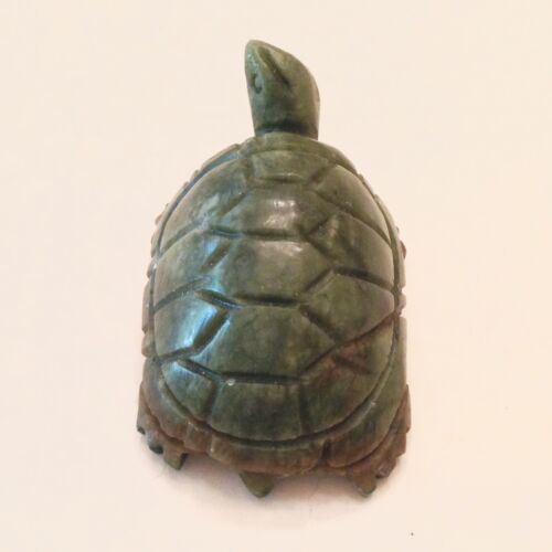 ~ Carved Chinese Export Gemstone Green Jade Serpentine Turtle - Picture 3 of 4