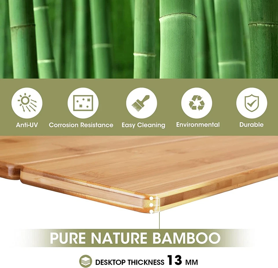 Portable Heavy Duty Adjustable Height Bamboo Folding Table Camping Table 176 lbs - Image 4 of 4