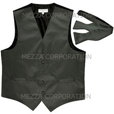New Men's Vesuvio Napoli Tuxedo Vest Self-tie Bowtie prom party Dark Gray