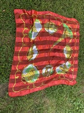Paris Landmarks Vibrant Red Paneled Scarf With Gold Green  White Designs