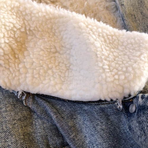 GB Girls Denim Jacket Sherpa Collar Trim Blue Acid Wash Size XL Retro - Picture 8 of 11