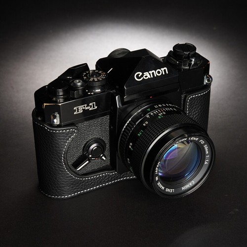 Estuche con media cámara de cuero genuino hecho a mano para Canon F-1 NUEVO F-1 - Imagen 8 de 17